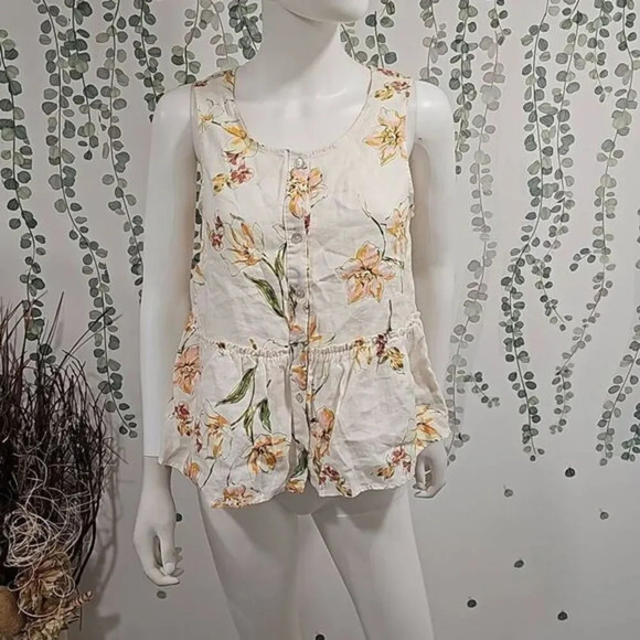 Rachael Rachael Roy Linen Floral Tank Top Sz S - Picture 1 of 7